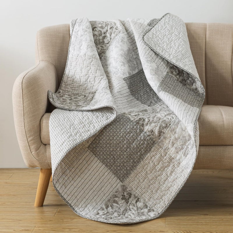 SLPR Cotton Quilted Throw Blanket, 50" x 60" Floral Farmhouse Patchwork Quilt, Shabby Chic Patchwork Throw Lap Quilt for Couch, Silver Linings - Image 1